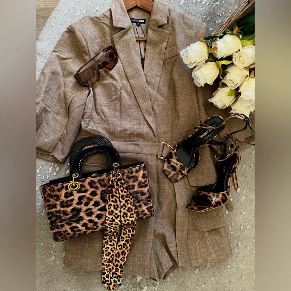 Fashion Nova Tan Belted Jumpsuit